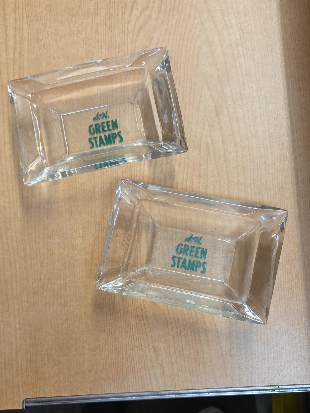 2 S & H Green Stamps Glass Ashtray Sperry And Hutchinson Co Vintage Trading 4x6”